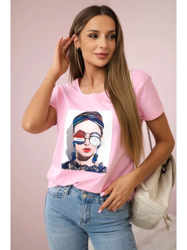 Blouse with women's graphics powder pink