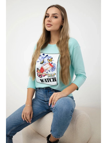 Blouse with 3D Watch mint graphics
