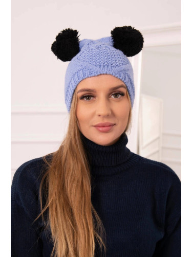 Kesi Cap with fleece 2 pompoms K291 blue
