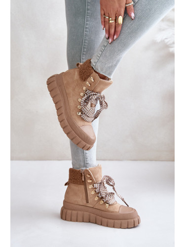 Women's insulated ankle boots on a platform brown Alcyhen