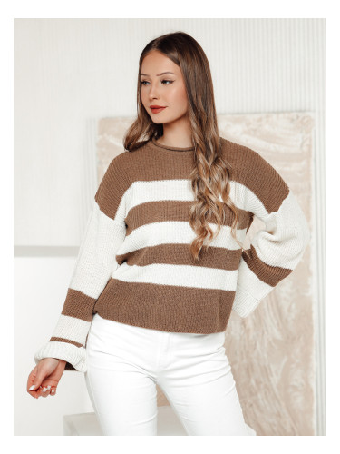 Дамски пуловер LINEZZA, бежово-бял