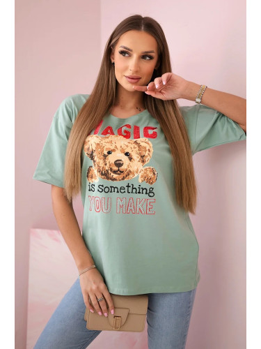 Blouse with Magic dark mint print