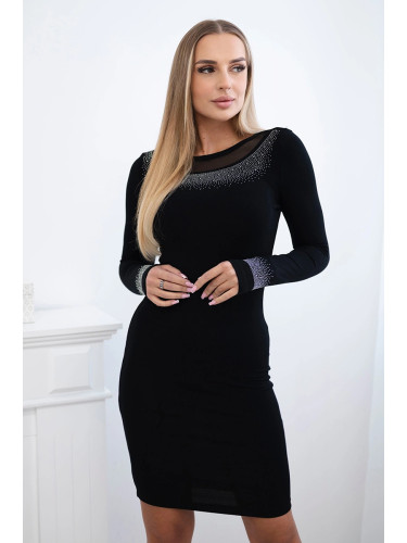 Knitted dress with a small pattern in black color