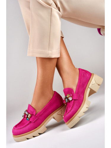 primohurt Różowe loafersy z ozdobnymi kamieniami