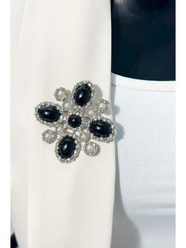 Floral brooch 2 silver + black