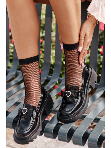 Leather Women's Moccasins With Bow And Heart D&A Black