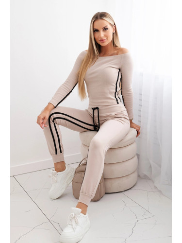 Double stripe set beige+black