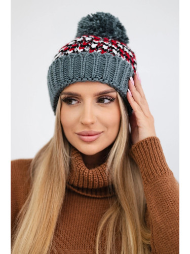 Kesi Cap with a pompom Ellen K325 dark gray+red
