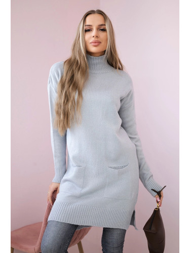 Sweater with stand-up collar light gray