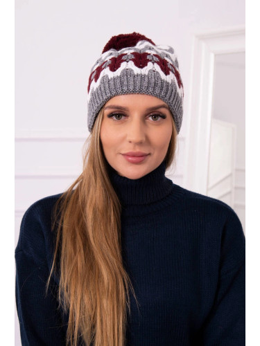 Women's cap Laila K283 dark gray+white+wine
