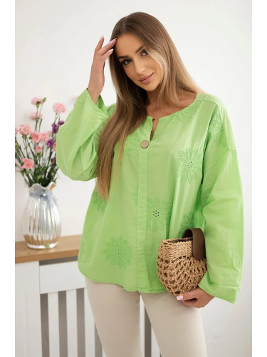 Kesi Włoski Shirt blouse with an embroidered pattern bright green