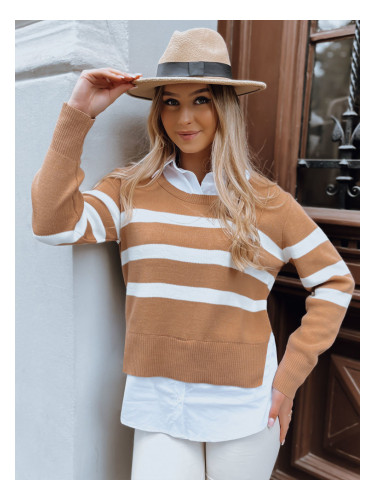 Sweter damski w paski ASTRIDA kamelowy Dstreet