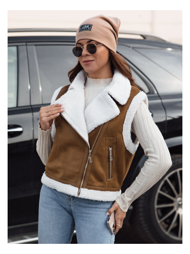 Kamizelka damska zamszowa z kożuszkiem WOOLZIP kamelowa Dstreet