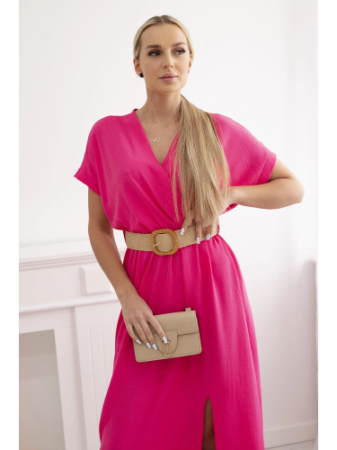 Long dress with a decorative belt in pink color