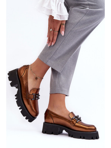 Laura Messi Дамски кожени мокасини със златен орнамент Lyndani