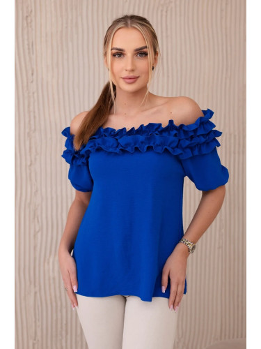 Spanish blouse with a small ruffle cornflower blue