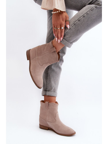 Zazoo 2326 Велурени дамски равни ботуши, бежови