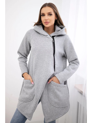 Insulated sweatshirt with asymmetrical zipper in gray color