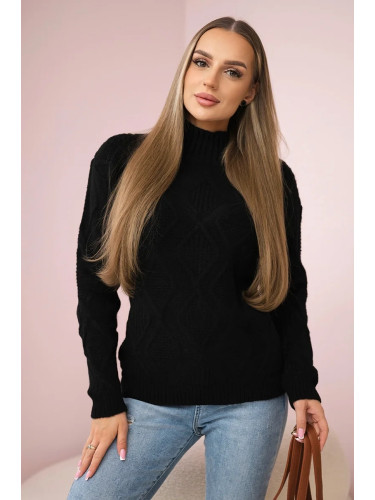 Sweater with decorative knitting in black color