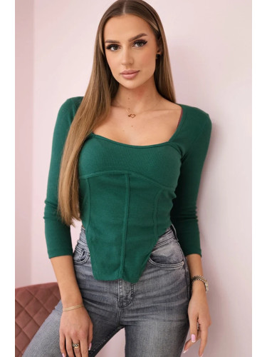Ribbed blouse with a neckline dark green