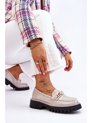 S. BARSKI Лачени кожени мокасини на платформа Светлосив Ronin