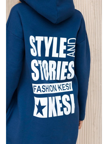 Padded sweatshirt with a long back and a hood in navy blue