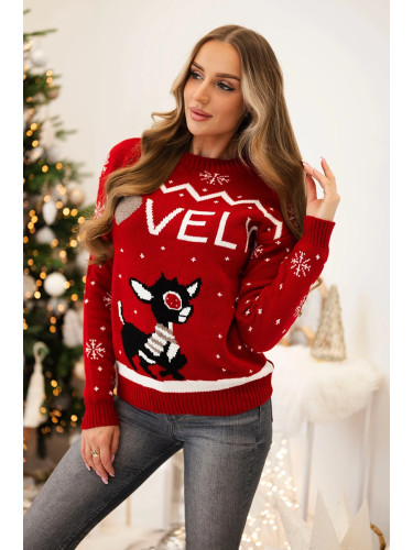 Christmas sweater with red lettering