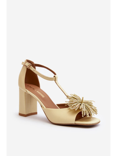 Кожени сандали с ток и декорация Laura Messi 2758 Beige