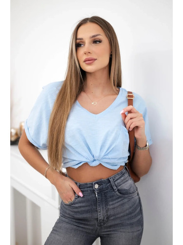 Cotton blouse with pocket blue