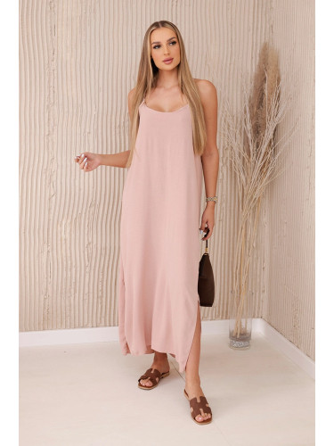 Women's maxi dress with straps - powder pink