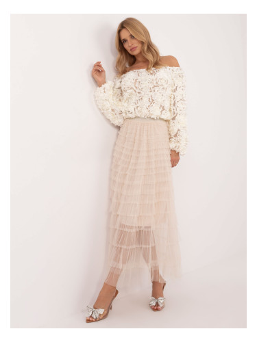 Бежова макси пола с дантелен топ