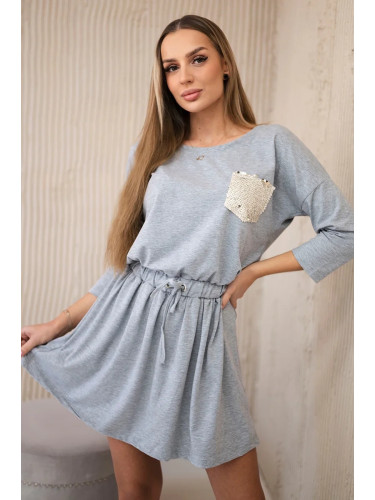 Dress with sequin pocket gray