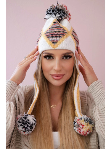 Women's cap with long ears Eunika K322 white+yellow