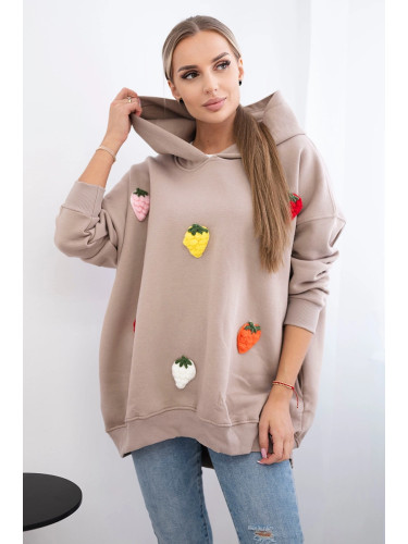 Insulated sweatshirt with strawberry motif dark beige