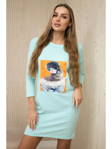 Dress with 3D graphics, lace mint