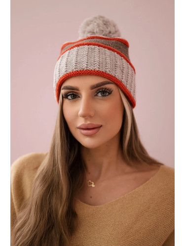 Women's Cap Kinga K297 Beige + Mocca + Red