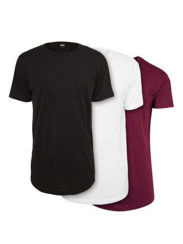 Men's T-shirts Shaped Long Tee 3-Pack black+white+burgundy