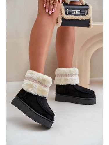 FR1 Дамски Снежни Обувки На Платформа С Кожух И Дизайн Черни Deepanti