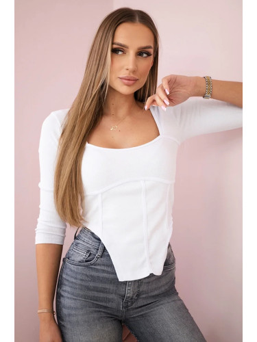 Ribbed blouse with a neckline in white