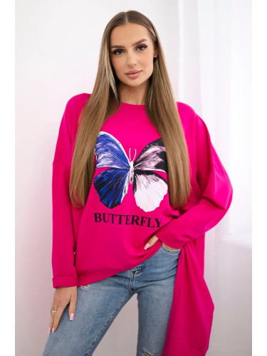 Blouse with an oversize fuchsia print