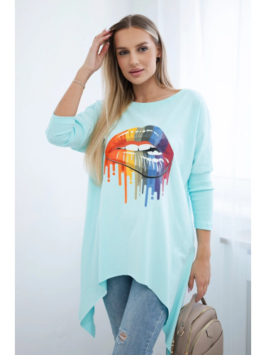 Oversize blouse with a rainbow mint print