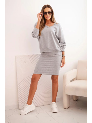 Blouse + ribbed dress set gray