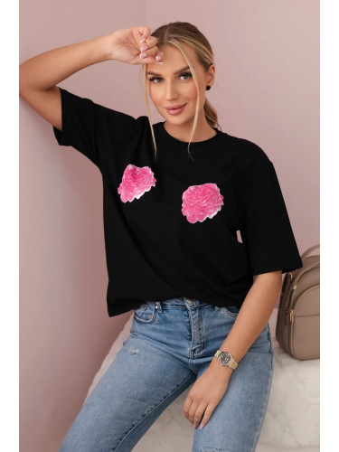 Cotton blouse with a floral print in black