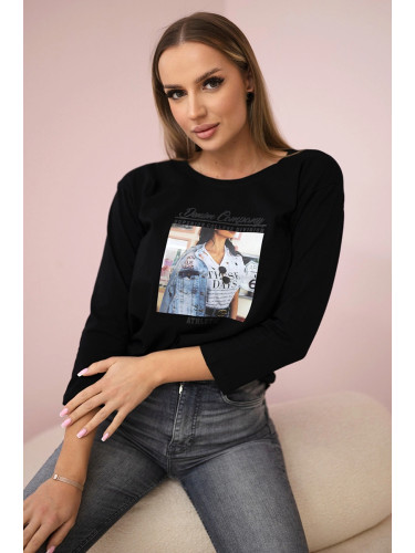 Blouse with Collage print black