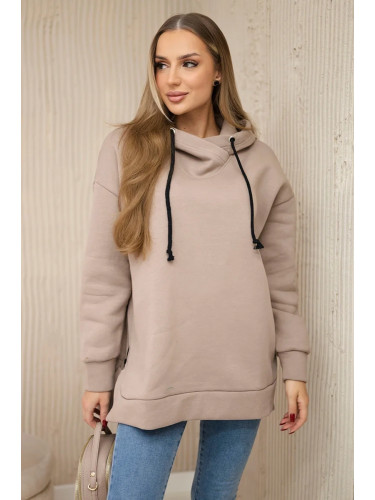 Insulated sweatshirt with side zipper dark beige