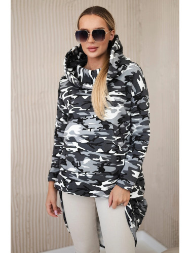 Long back hoodie camo gray+black