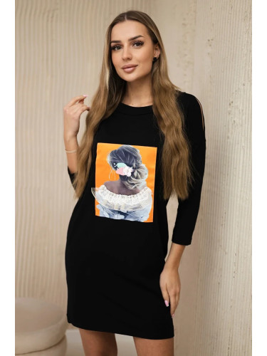 Dress with 3D graphics, lace black