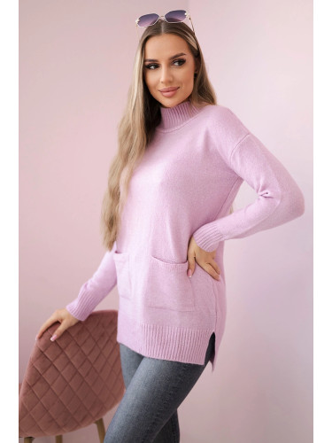 Sweater with stand-up collar purple