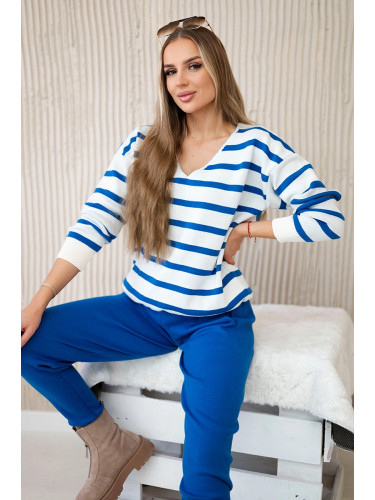 Set of Sweaters Striped Sweatshirt + Trousers Cornflower Blue