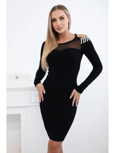 Viscose dress with mesh at the top black